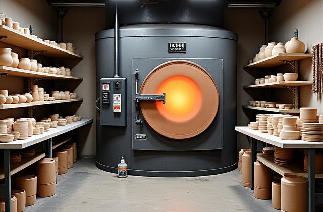 Zona forni con ceramiche in cottura e in raffreddamento.